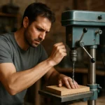 Muž pracujúci s excentrickým lisom v dielni