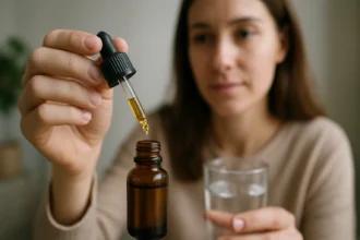 Žena kvapká GINepp kvapky do fľaše s vodou