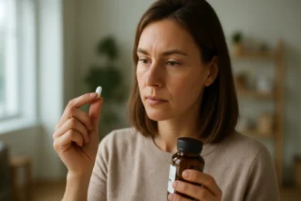 Žena zvažuje užitie L-lyzínu ako doplnku stravy.