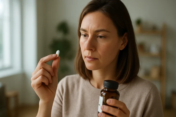 Žena zvažuje užitie L-lyzínu ako doplnku stravy.