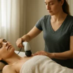 Žena na vlnovej masáži v relaxačnom prostredí