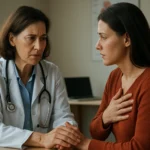 Lekár vyjadruje podporu pacientke so zdravotnými obavami.