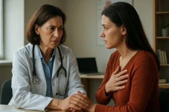 Lekár vyjadruje podporu pacientke so zdravotnými obavami.