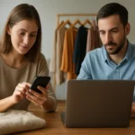 Dvojica ľudí zameraných na online predaj na Vinted.