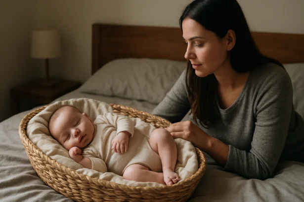 Bábätko spí v hniezde s matkou pri ňom