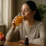 Žena pije smoothie na posilnenie imunity z ovocia