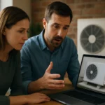 Pár sleduje video o tepelnom čerpadle a jeho inštalácii.