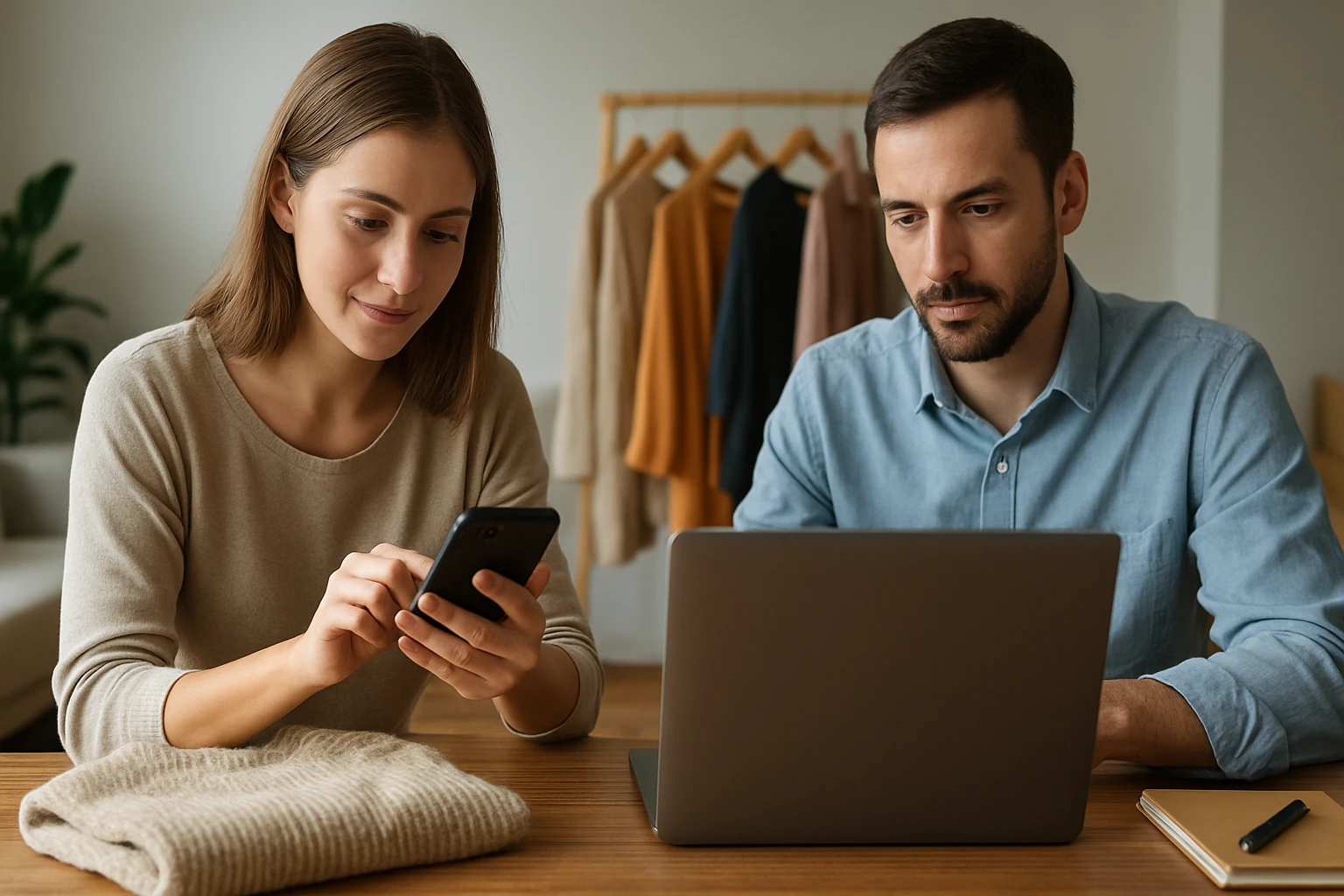 Dvojica ľudí zameraných na online predaj na Vinted.