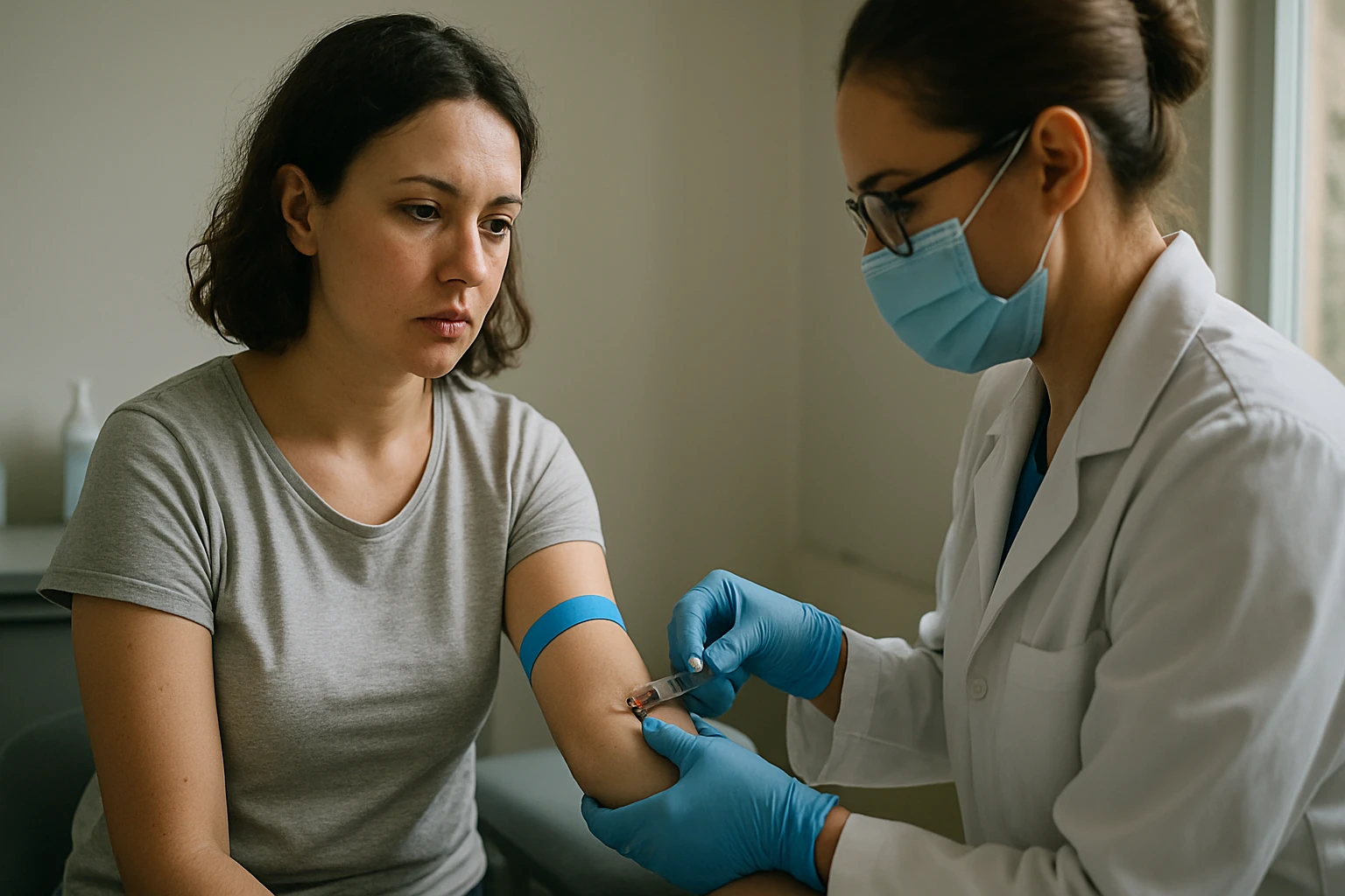 Žena pri odbere krvi, zameraní na imunitný systém a T-bunky.