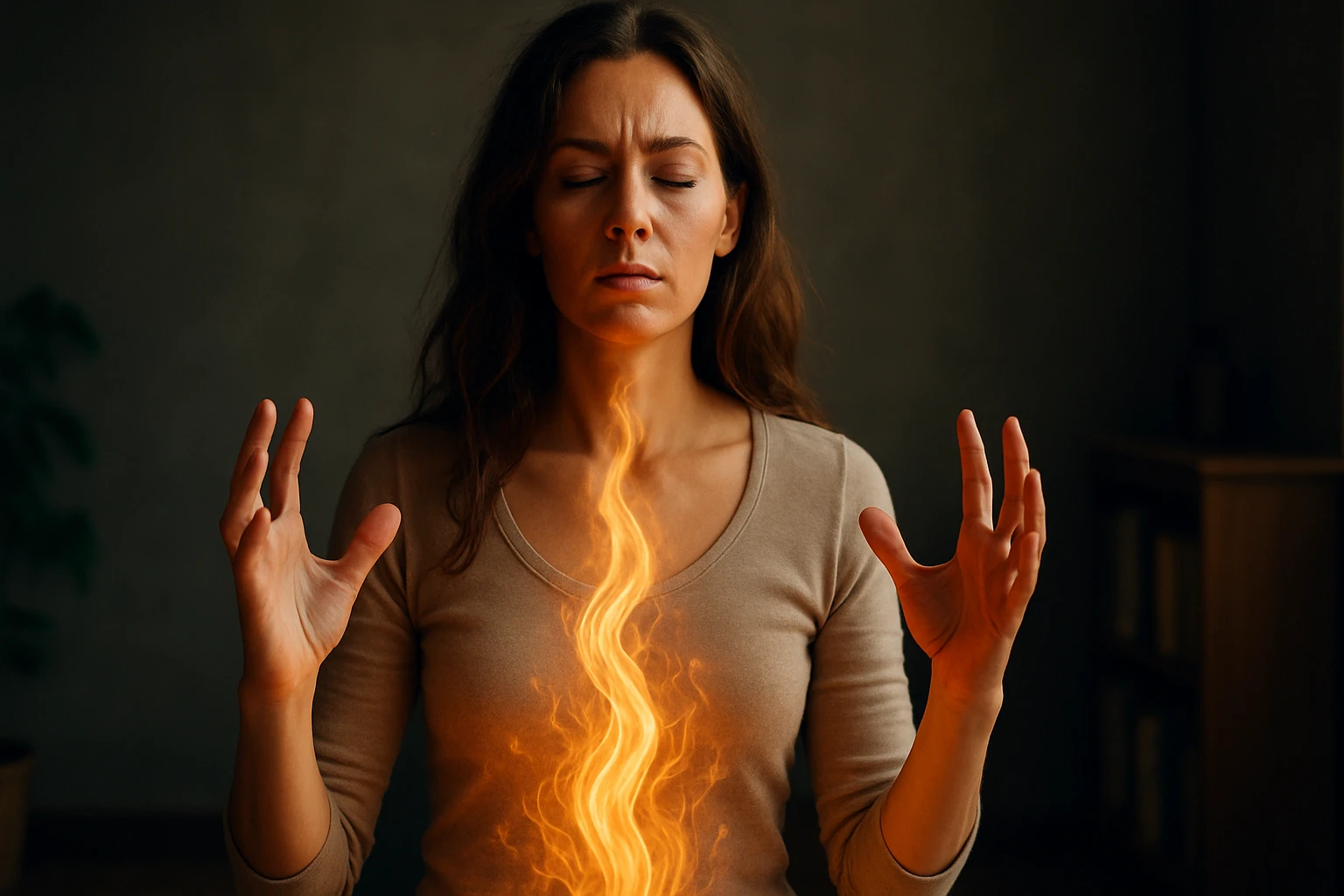 Žena medituje s prebúdzajúcou sa Kundalini energiou