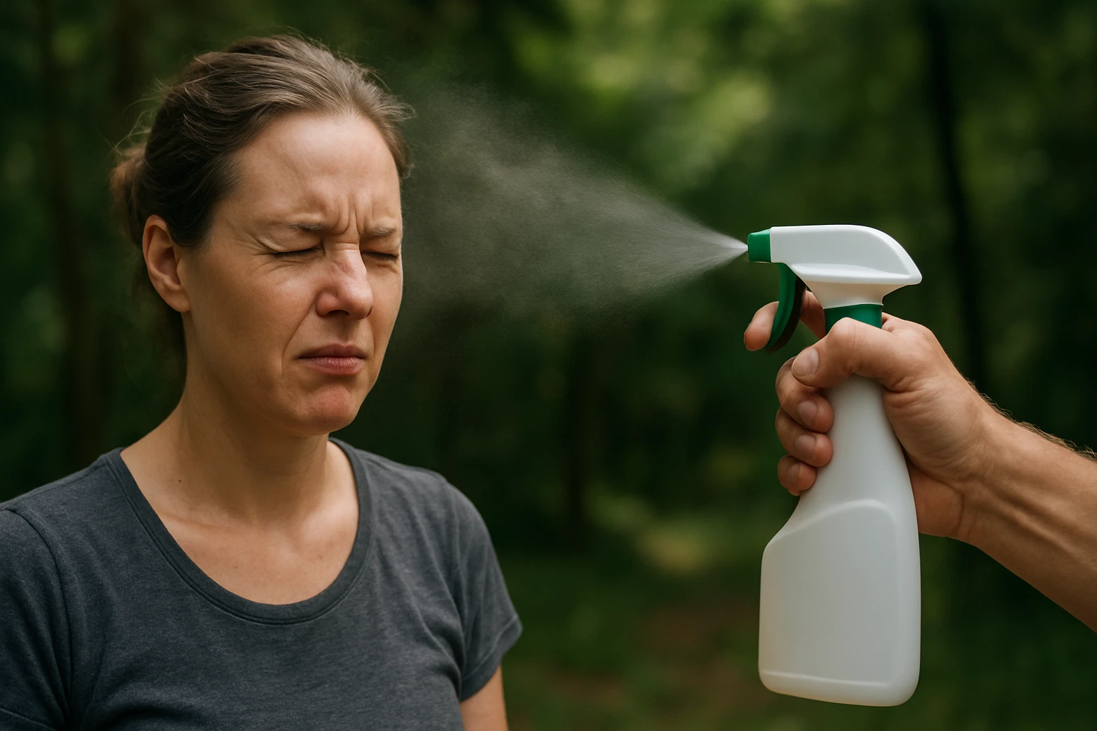Žena sa bráni pred postrekovaním proti komárom.