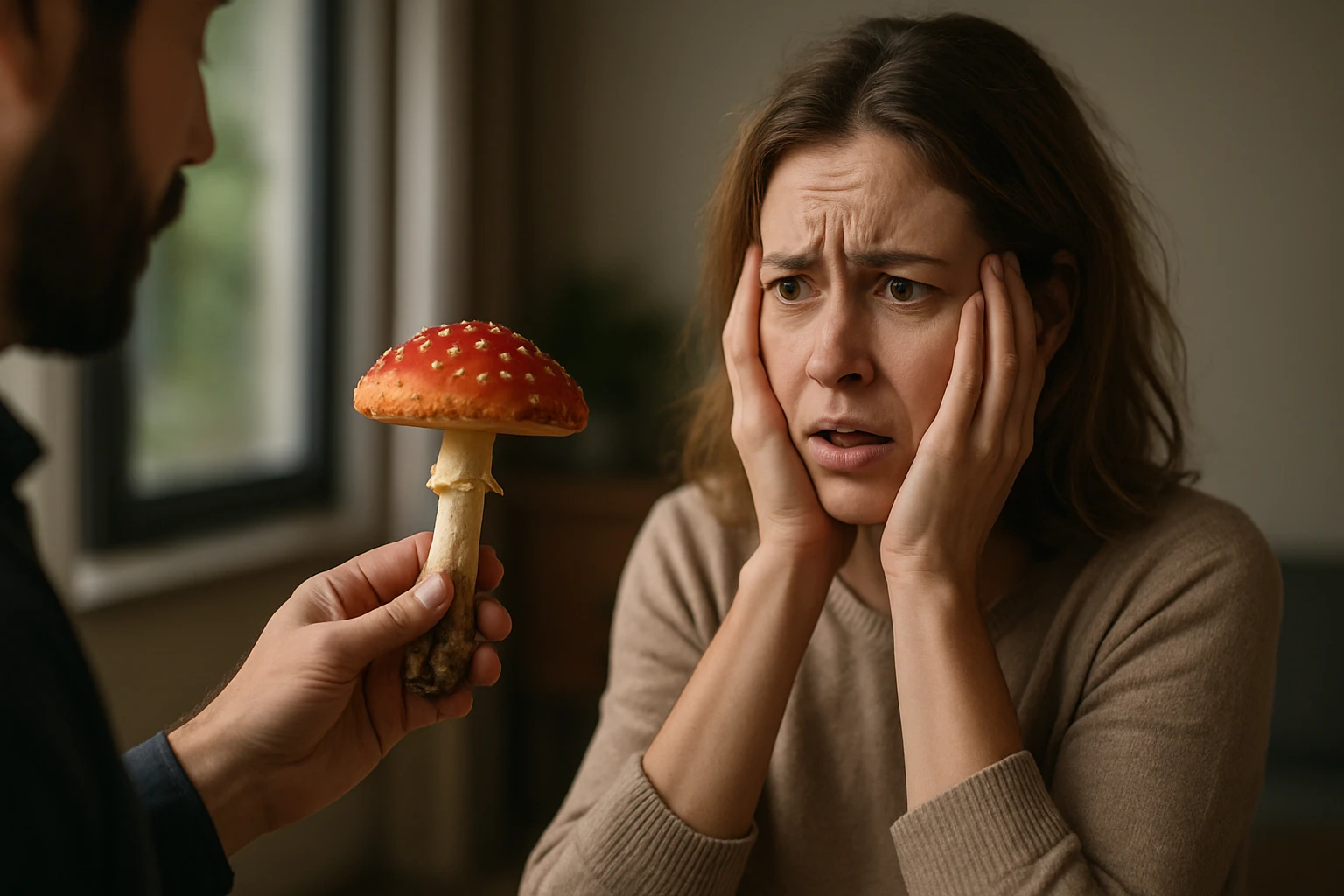 Žena vystrašená pohľadom na jedovatý hovädzí huba