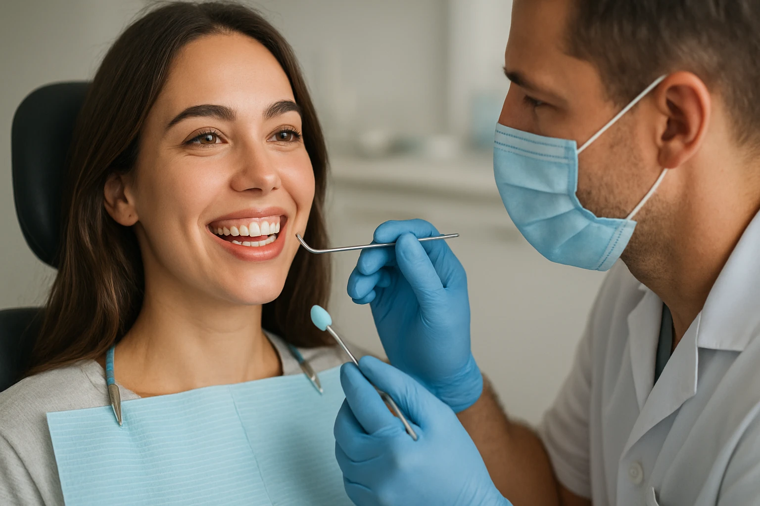 Žena s dokonalým úsmevom na zubnom vyšetrení