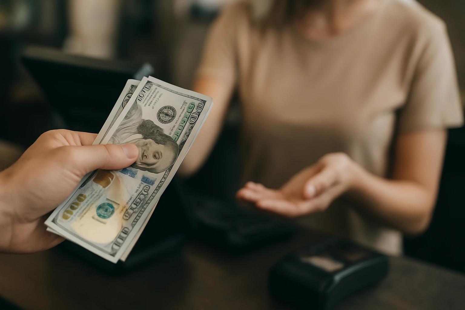 Hotovosť sa používa pri transakcii v obchode.