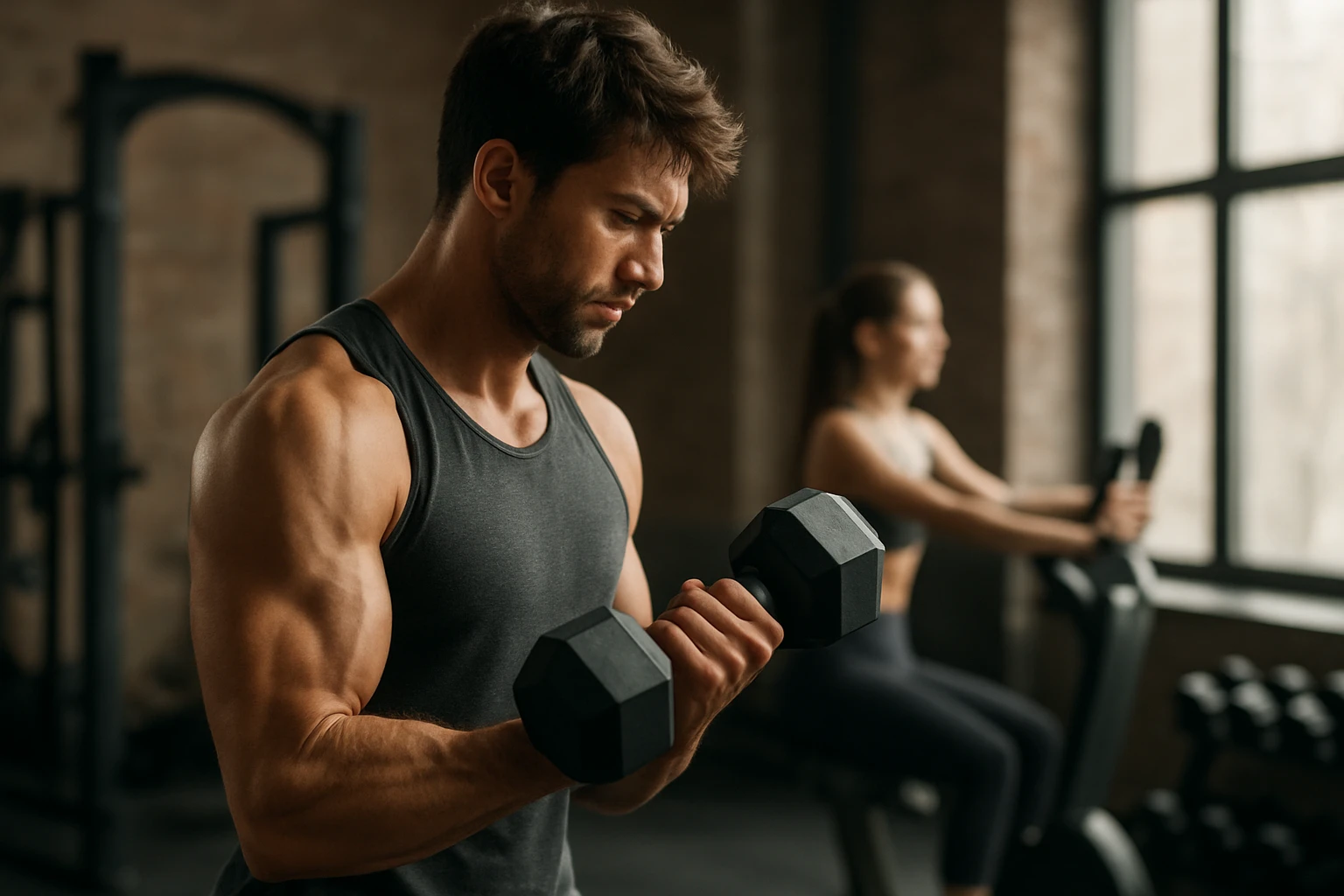 Muž cvičí so závažiami na posilňovaní svalov pre aktívny život.