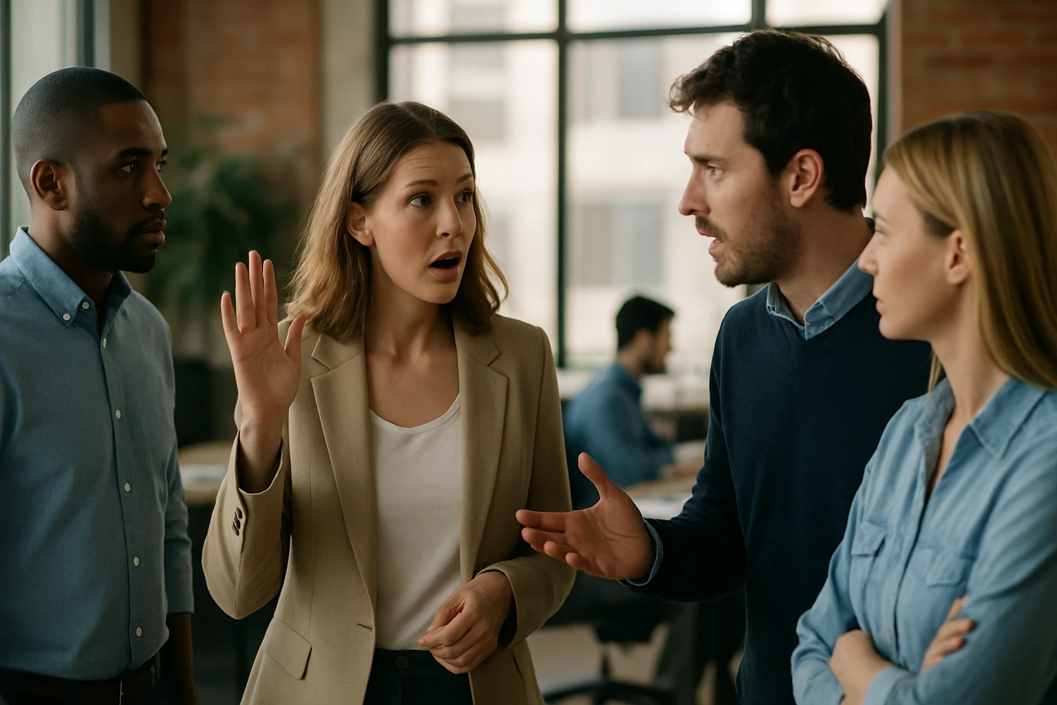 Diskusia medzi štyrmi profesionálmi v kancelárii