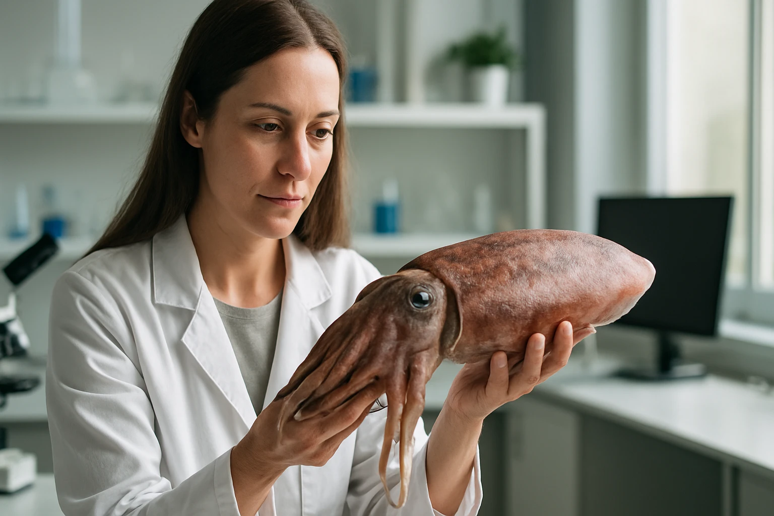 Vedkyňa skúma tajomného tintohala v laboratóriu