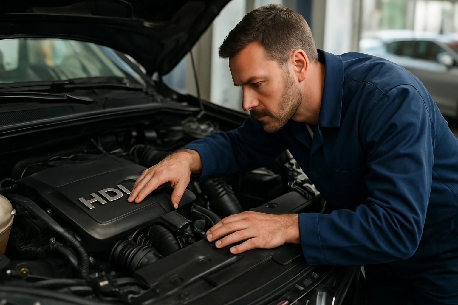 Mechanik kontroluje HDi motor v modernom automobile