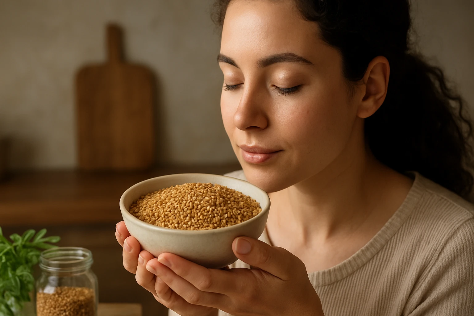 Žena s miskou pískavice, superpotraviny bohaté na živiny