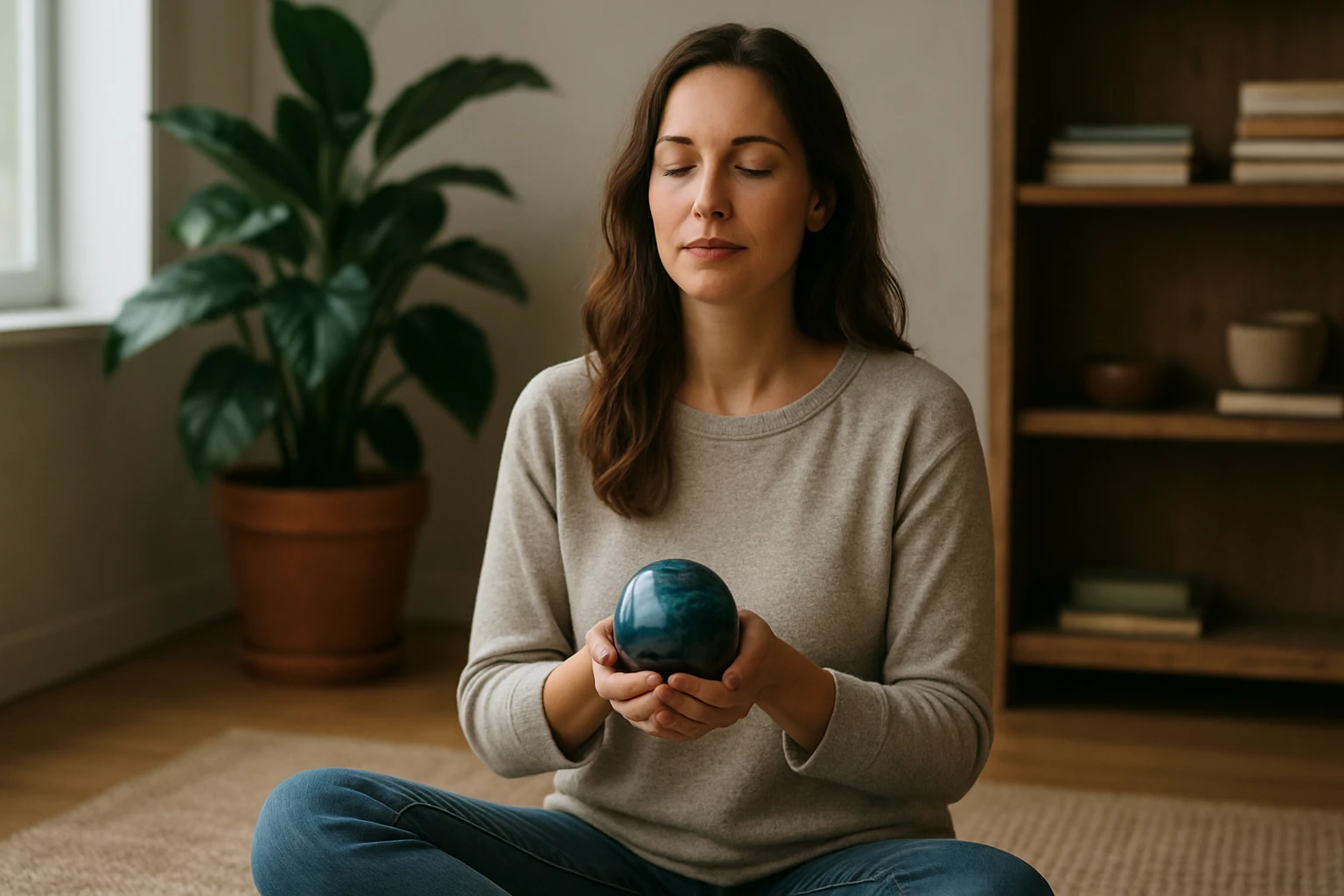 Žena meditujúca s orlím okom pre vnútornú harmóniu