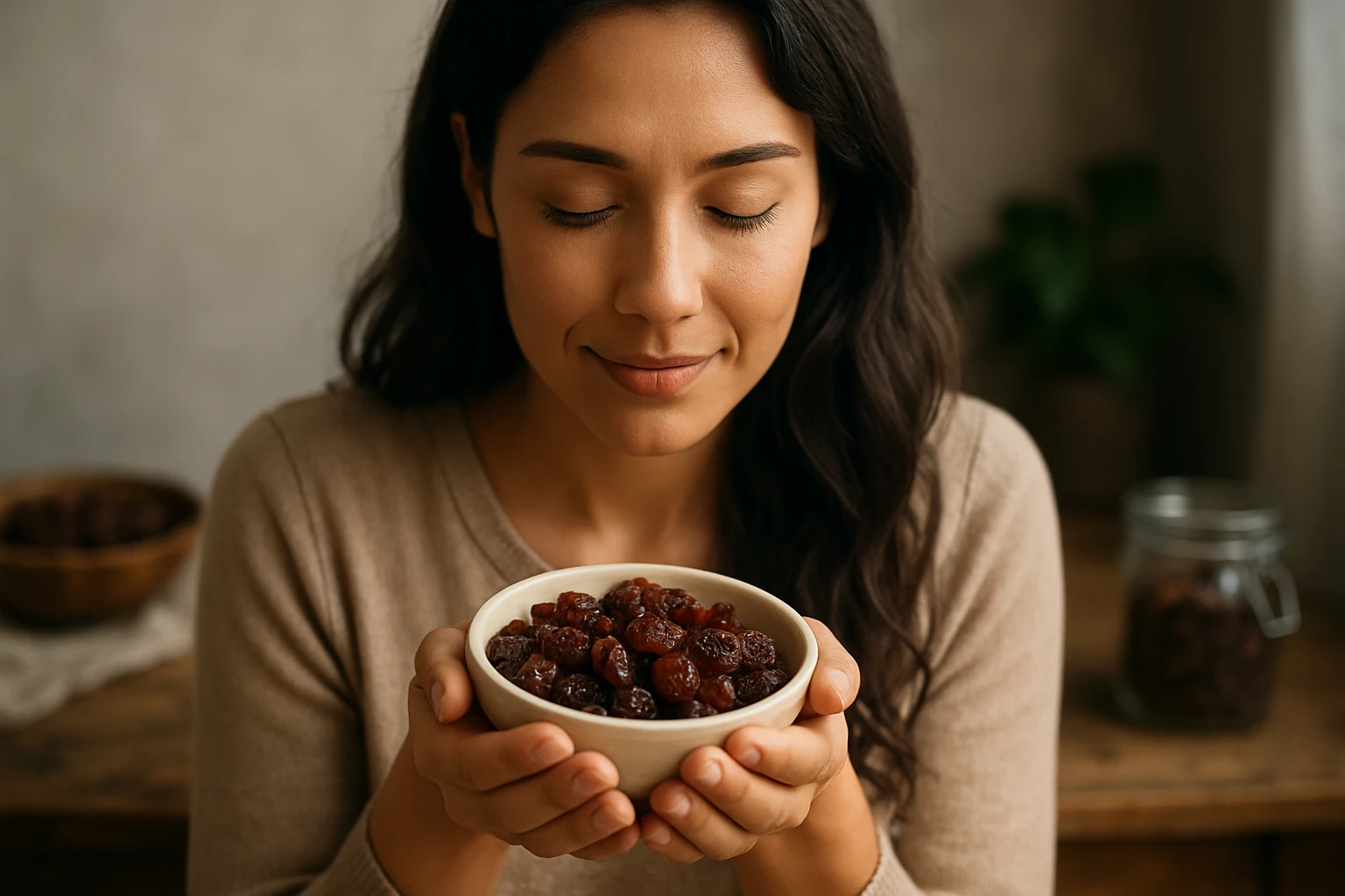 Žena drží misku s hrozienkami, symbol zdravého životného štýlu.