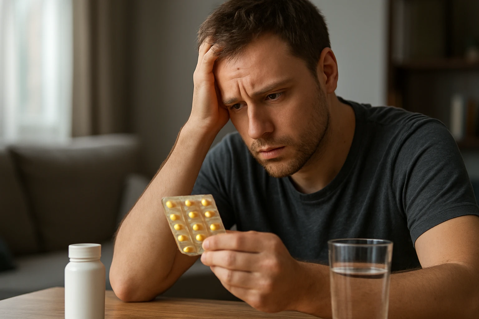 Muž skúma účinky Potemixu pri jedle