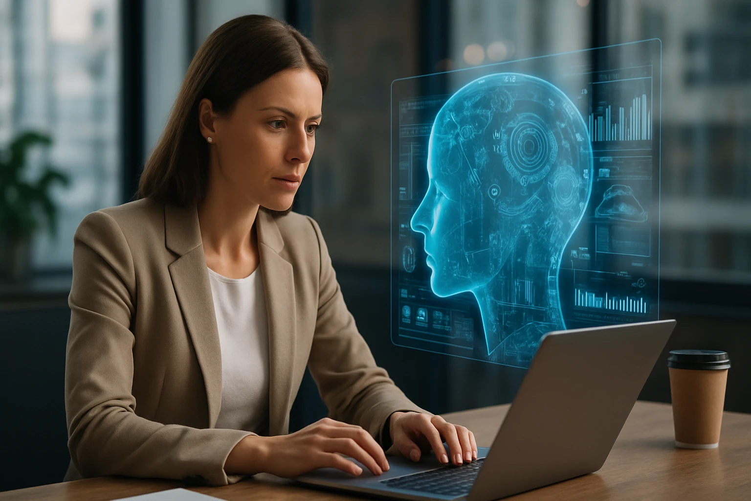 Žena pracujúca s technológiami a umelou inteligenciou