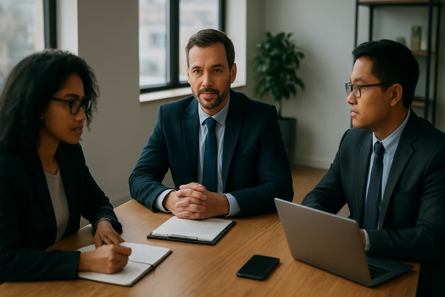 Skupina profesionálov diskutuje o systéme riadenia integrity.