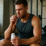 Muž berie magnézium na zlepšenie športového výkonu a svalov.