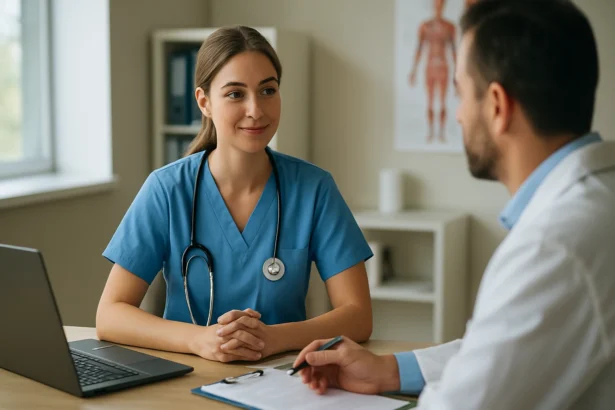 Zdravotnícky asistent diskutuje so svojím nadriadeným