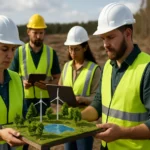 Tím environmentálnych inžinierov prezentuje udržateľné riešenia.