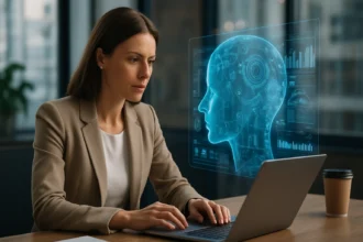 Žena pracujúca s technológiami a umelou inteligenciou