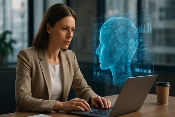 Žena pracujúca s technológiami a umelou inteligenciou