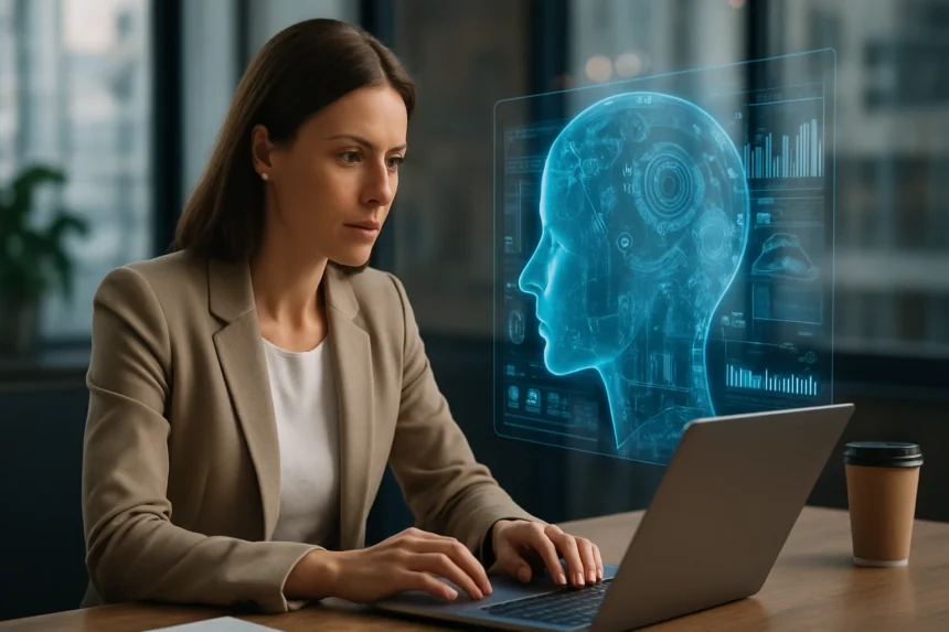 Žena pracujúca s technológiami a umelou inteligenciou