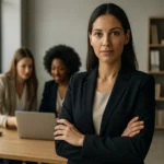 Profesionalna žena s dôvtipom a sebavedomím v kancelárii