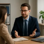 Finančný poradca diskutuje s klientom o budovaní dôvery a odbornosti.