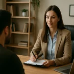 Psychologická prax: odborník s klientom v kancelárii