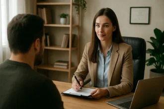 Psychologická prax: odborník s klientom v kancelárii