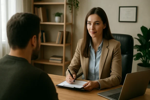 Psychologická prax: odborník s klientom v kancelárii