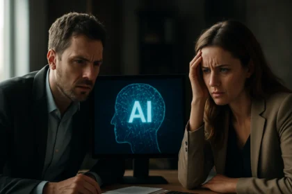 Diskusia o etických otázkach umelých inteligencií v kancelárii.