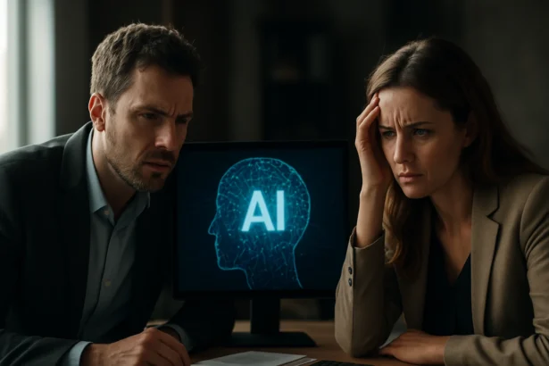 Diskusia o etických otázkach umelých inteligencií v kancelárii.