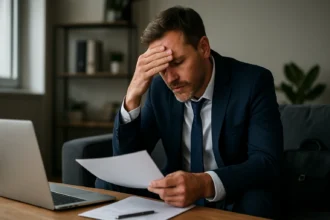 Muž v obleku sa snaží vyrovnať so stresom z kariéry.