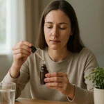 Žena používajúca terpin-hydrát z liekovky na zníženie kašľa