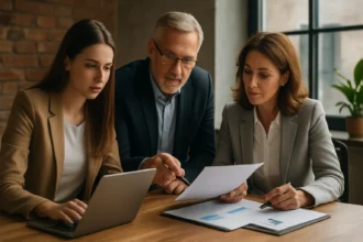 Rodinná firma diskutuje o modernizácii a strategických plánoch.