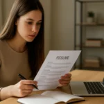 Mladá žena upravuje svoj životopis pri počítači