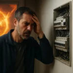 Muž sa obáva výpadku elektrickej siete počas slnečnej erupcie.