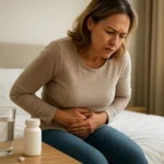 Žena trpiaca bolesťou brucha pri užívaní magnézia na zlepšenie trávenia.
