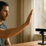 Muž používa pohybový senzor Kinect na interakciu