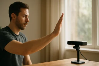 Muž používa pohybový senzor Kinect na interakciu