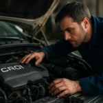 Mechanik kontrolujúci CRDI motor auta v servise